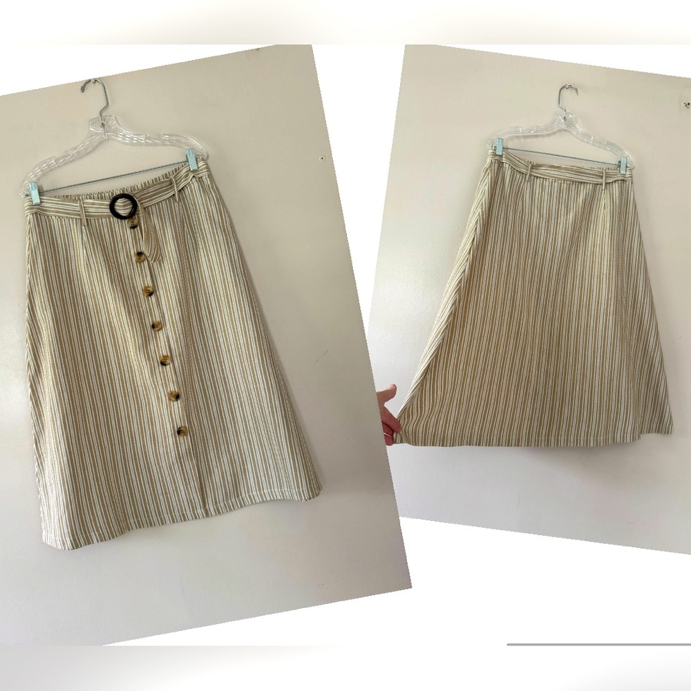 QED London Skirt size 8 Midi Casual Front Button Decor  Striped Cotton Blend